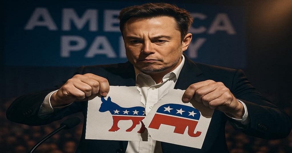 En la foto, una imagen de Ai de Elon Musk jugando con los dos partidos principales de EEUU