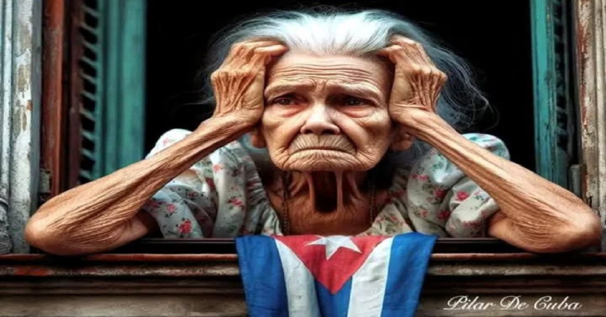 En la foto, una imagen hecha con Ai donde se ve una anciana abatida