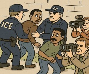 En la foto, una imagen con Ai de una redada del ICE