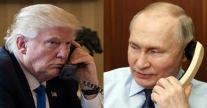 En la foto, un montaje de Trump y Putin hablando por teléfono