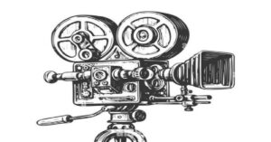 En la foto, un dibujo de una cámara de filmación