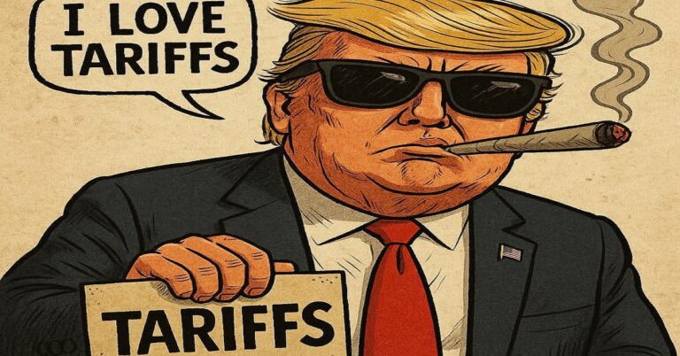 En la foto, una imagen de AI de Trump y los aranceles