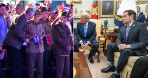 En la foto, montaje donde se ve a los dirigentes castristas por un lado y Trump y Marco Rubio por el otro