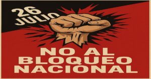 En la foto, un letrero alusivo al bloqueo intrno