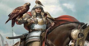 En la foto, un dibujo de Gengis Kan