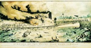 En la foto, un dibujo del vapor Henry Clay