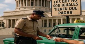 En la foto, una imagen con Ai de un soborno a un policía en Cuba