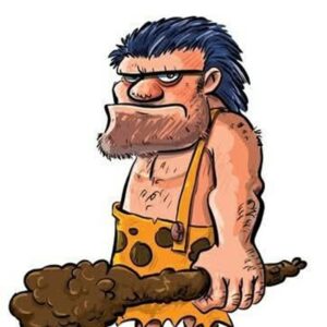 En la foto, un hombre de las cavernas en bibujo