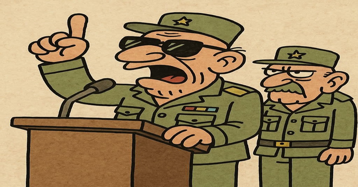 En la foto, dibujo de dos militares