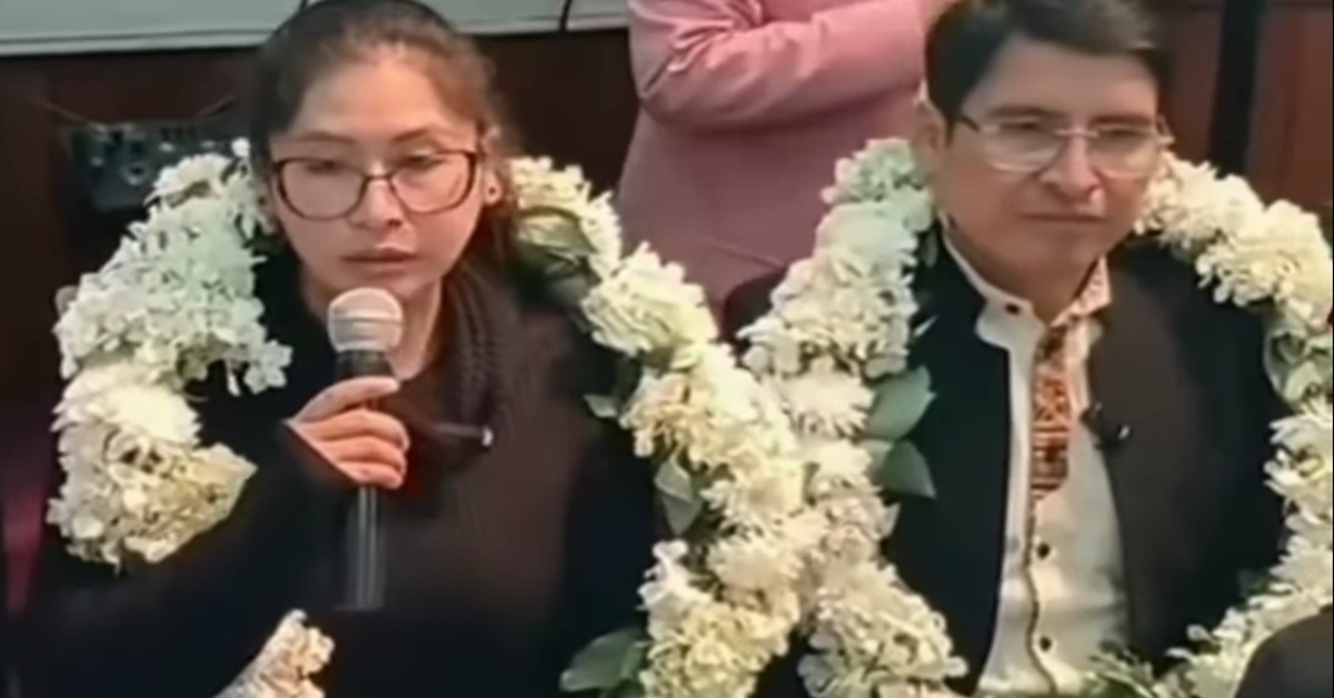 En la foto, Eva Copa y Andrónico Rodríguez, candidatos a la presidencia de Bolivia