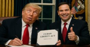 En la foto, una imagen con Ai de Trump y Marco Rubio