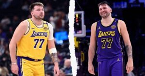 En la foto, Luka Doncic cuando llegó a Los Laker y ahora