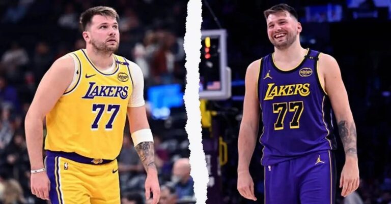 En la foto, Luka Doncic cuando llegó a Los Laker y ahora