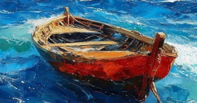 En la foto, una pintura de un bote