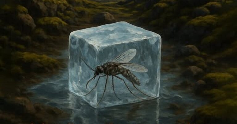 En la foto, un mosquito dentro de un cubo de hielo