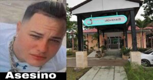 En la foto, la entrada del círculo juvenil y uno de los asesinos