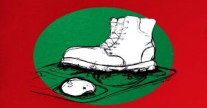 En la foto, un dibujo de una bota militar