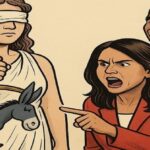 En la foto, una imagen con AI sobre la parcialidad de la Justicia en EEUU