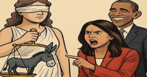 En la foto, una imagen con AI sobre la parcialidad de la Justicia en EEUU