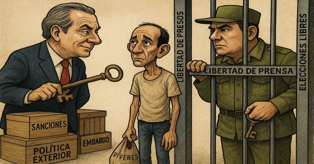 En la foto, una imagen con AI alegórica al bloqueo y la represión de las libertades