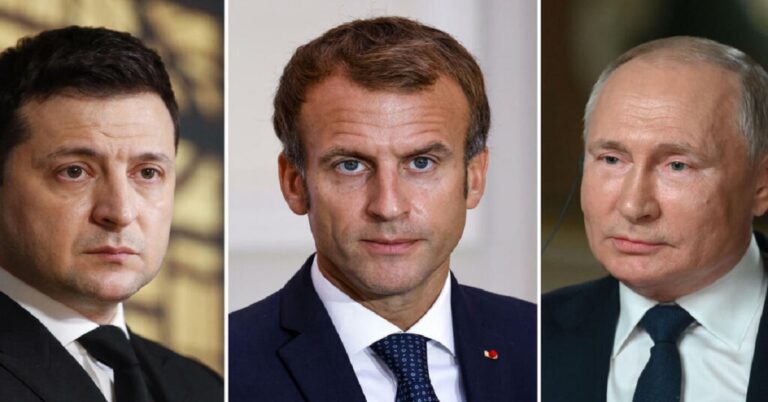 En la foto, Zelenski, Macron y Putin