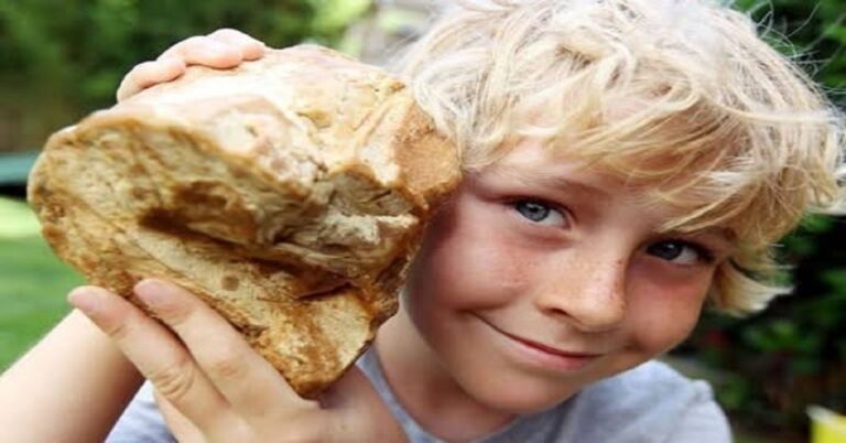 En la foto, el pequeño Charlie Naysmith con su 'caca de ballena'