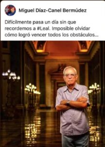 En la foto, Eusebio Leal, con un mensaje dedicado por Díaz-Canel