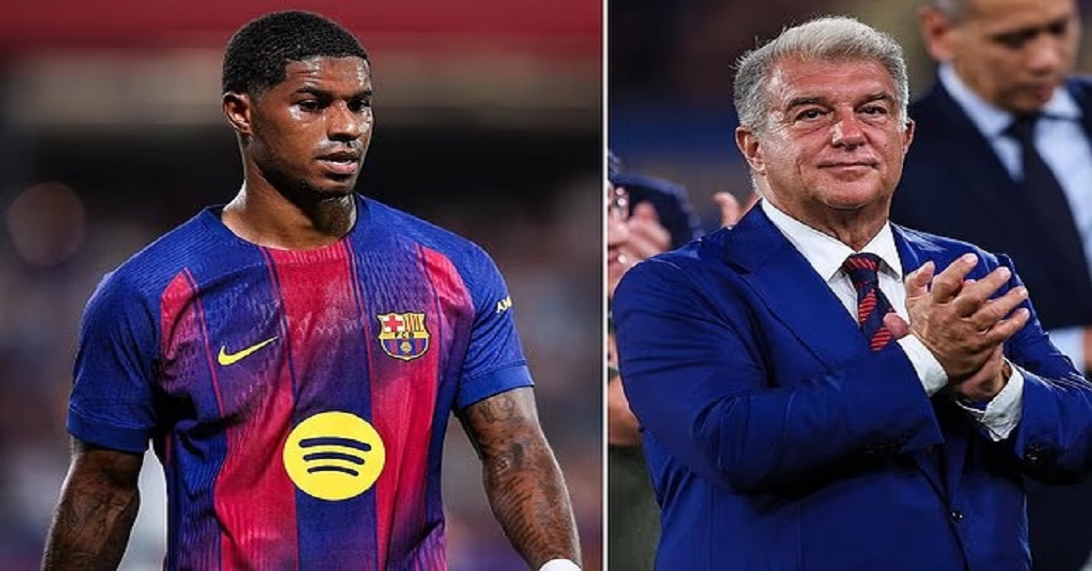 En la foto, un montaje donde aparecen Marcus Rashford y Joan Laporta