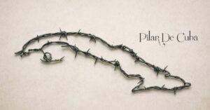 En la foto, un mapa de Cuba hecho con alambre de púas