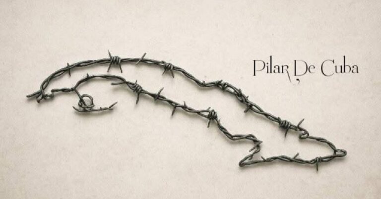 En la foto, un mapa de Cuba hecho con alambre de púas