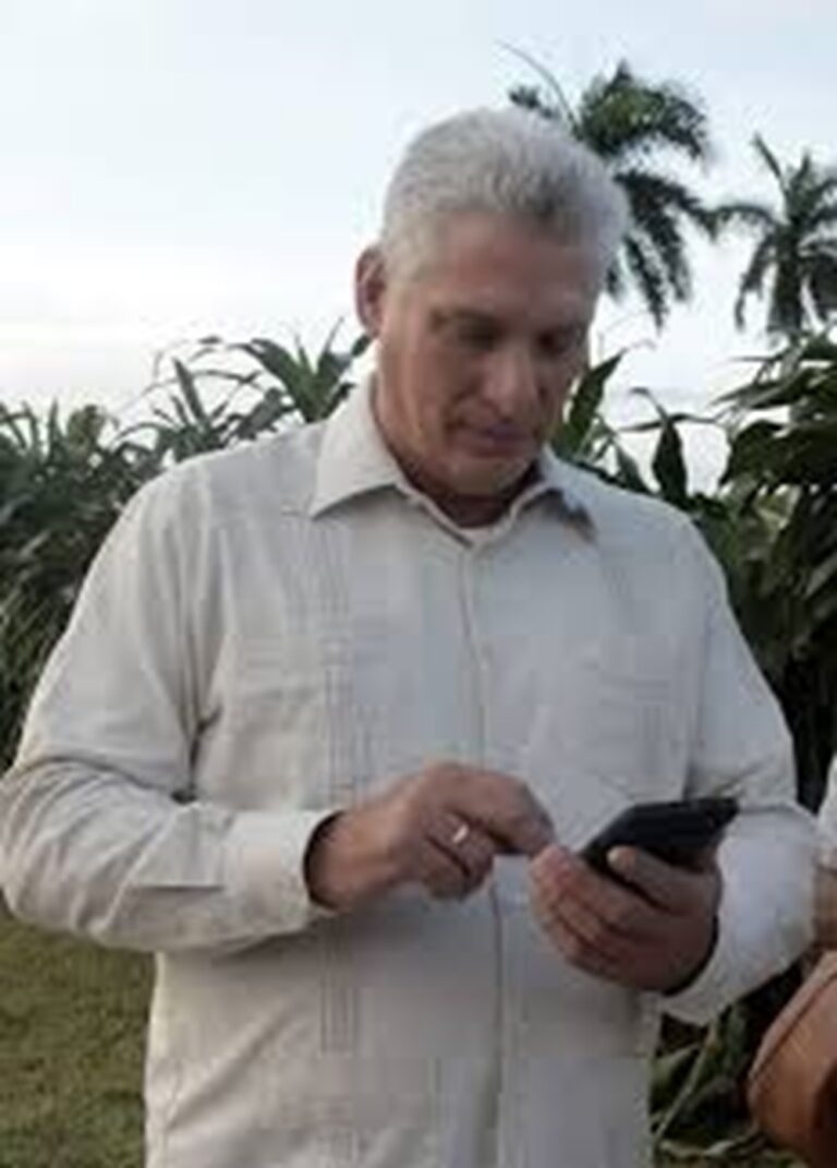 En la foto, Díaz-Canel habla por teléfono