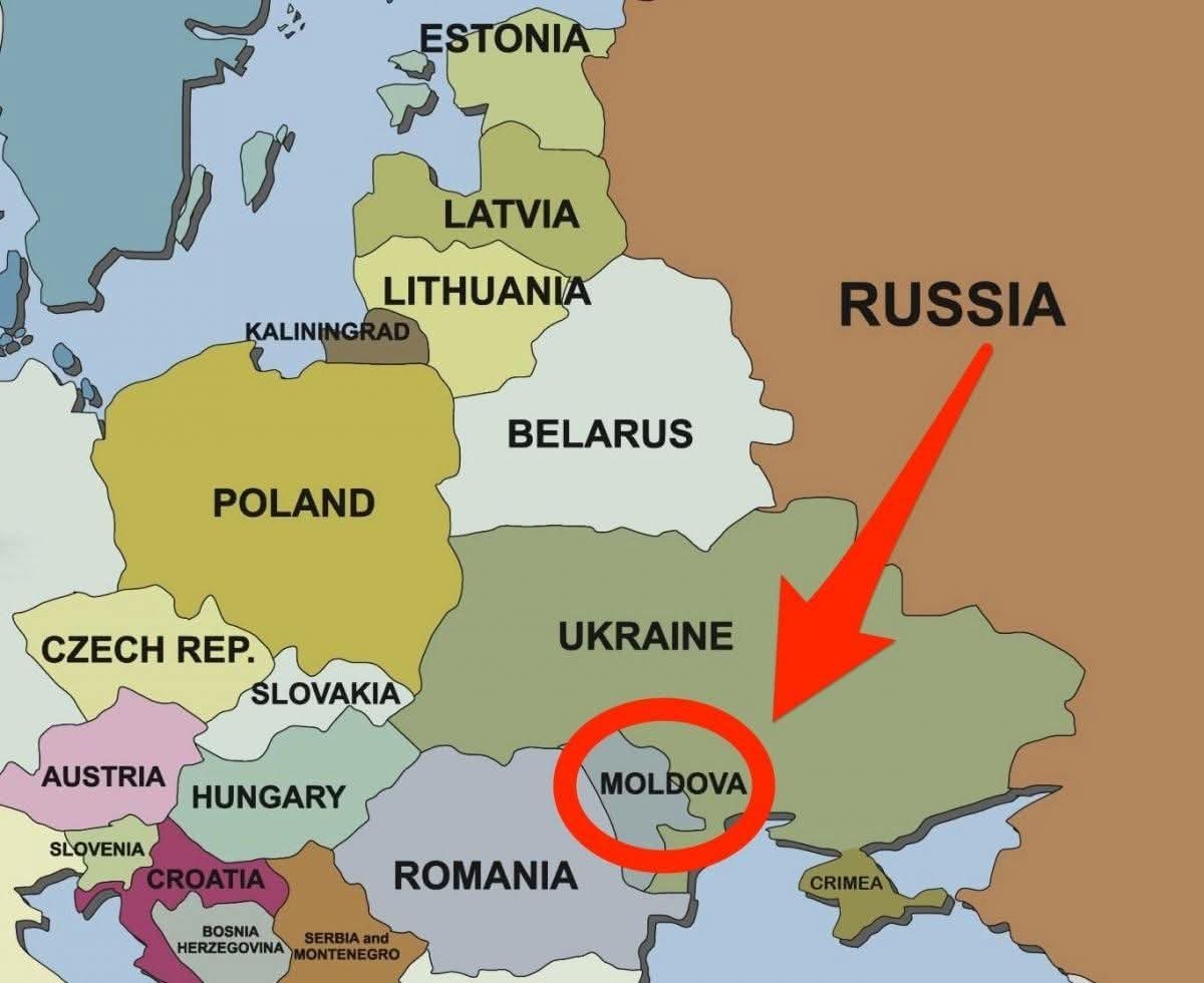 En la foto, un mapa donde se ve Moldavia y varios países vecinos