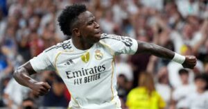 En la foto, Vinicius tras marcar al Mallorca