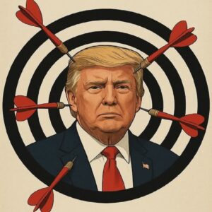 En la foto, Donald Trump en un dibujo