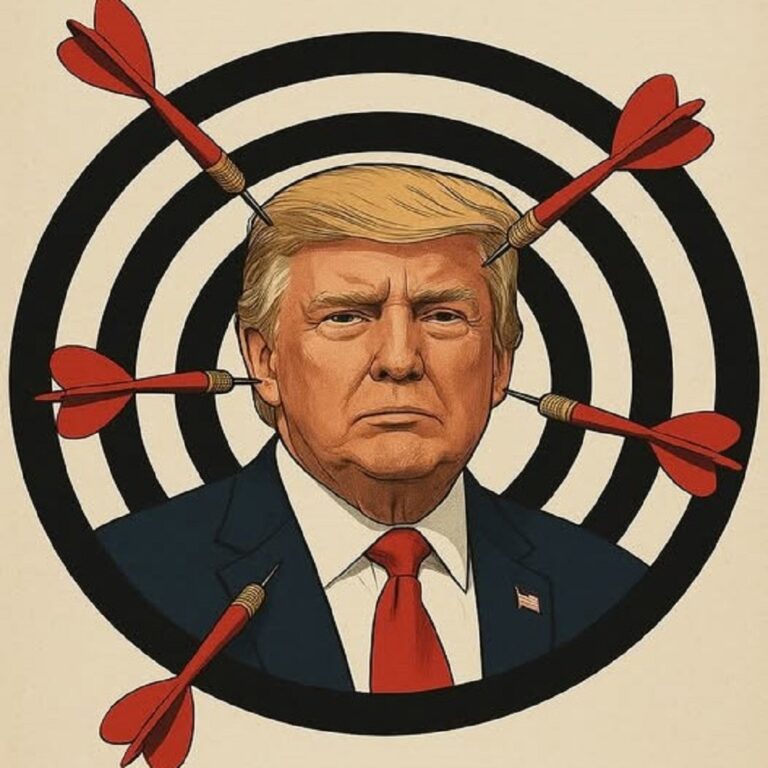 En la foto, Donald Trump en un dibujo