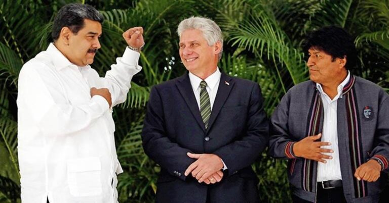En la foto, Nicolás Maduro, Miguel Díaz-Canel y Evo Morales
