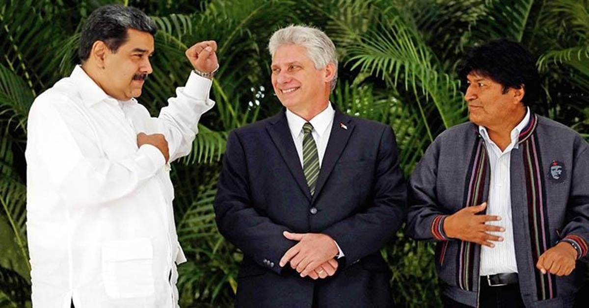 En la foto, Nicolás Maduro, Miguel Díaz-Canel y Evo Morales