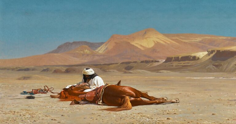 En la foto, la pintura Caballo con jinete en el desierto
