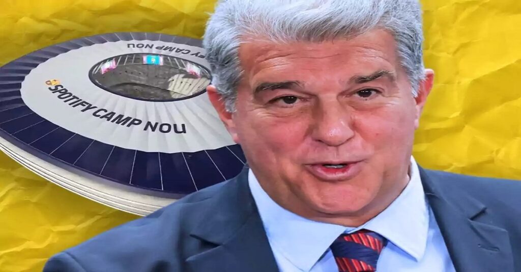 En la foto, un montaje con la foto de Joan Laporta y el Camp Nou