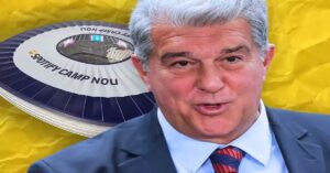 En la foto, un montaje con la foto de Joan Laporta y el Camp Nou