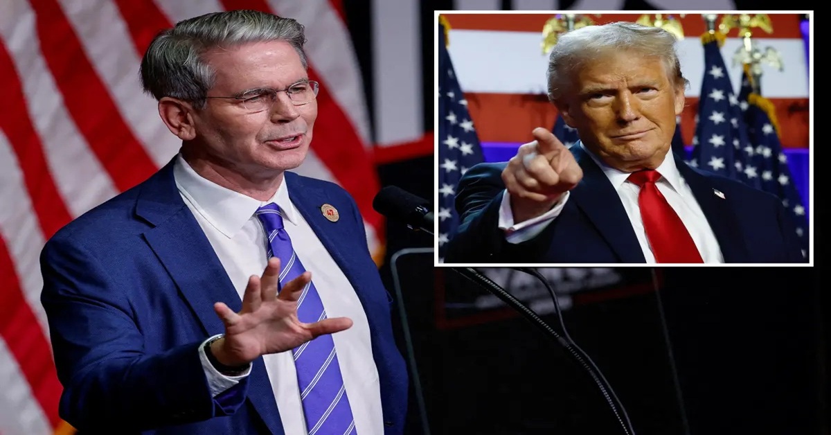 En la foto, un montaje en el que Trump apunta a Scott Bessent