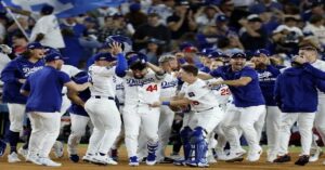 En la foto, el festejo de los Dodgers