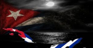 En la foto, un montaje con la bandera cubana, la isla de Cuba y la oscuridad