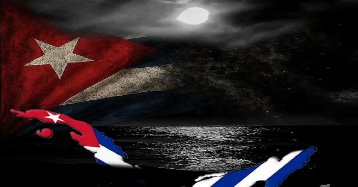 En la foto, un montaje con la bandera cubana, la isla de Cuba y la oscuridad