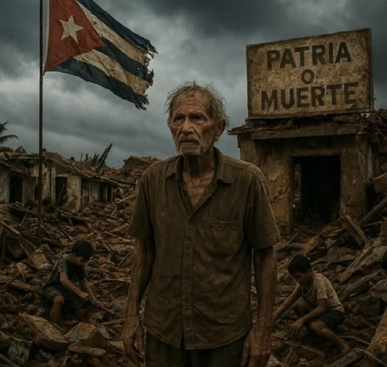 En la foto, una imagen con Ai de Cuba en ruinas