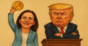 En la foto, una imagen con Ai de María Corina Machado y Trump