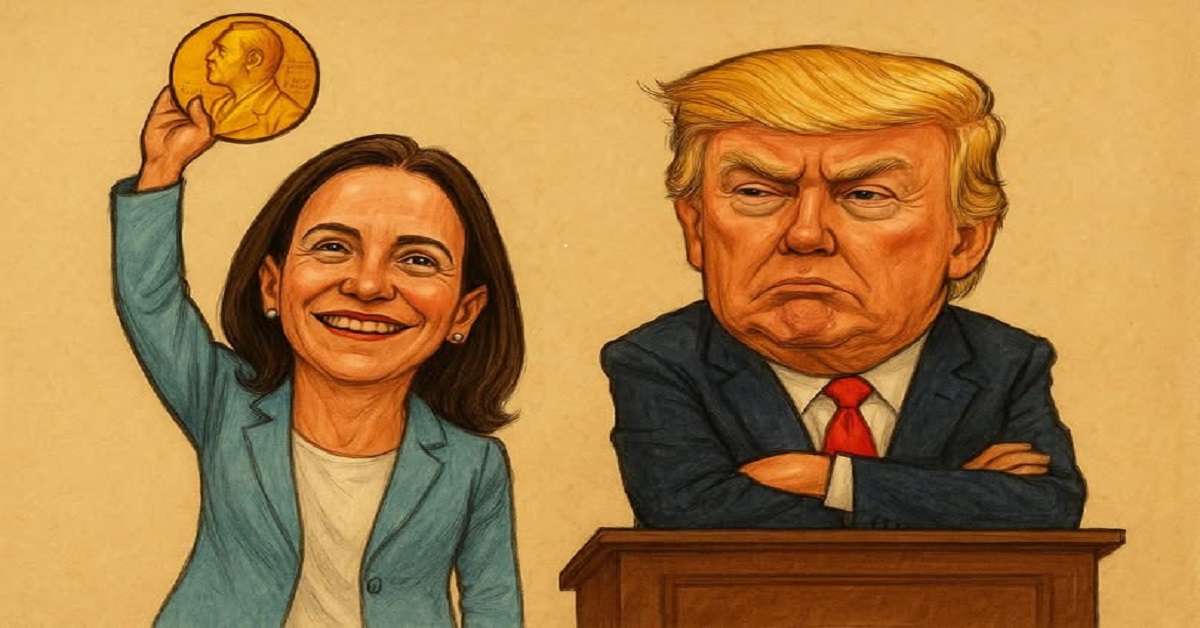 En la foto, una imagen con Ai de María Corina Machado y Trump