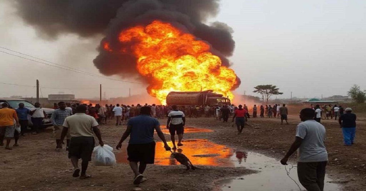 En la foto, camión cisterna incendiado en Nigeria