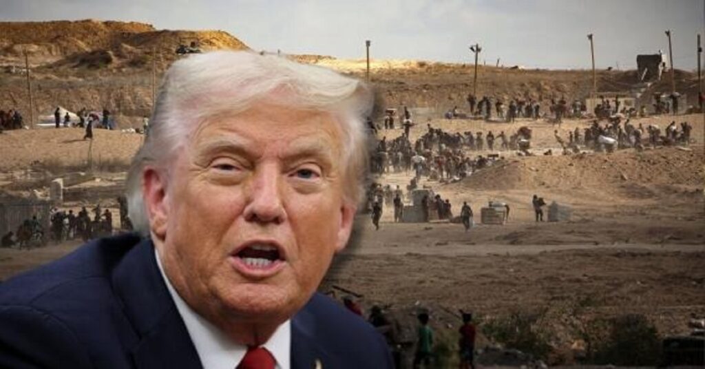 En la foto, un montaje con una foto de Trump y Gaza
