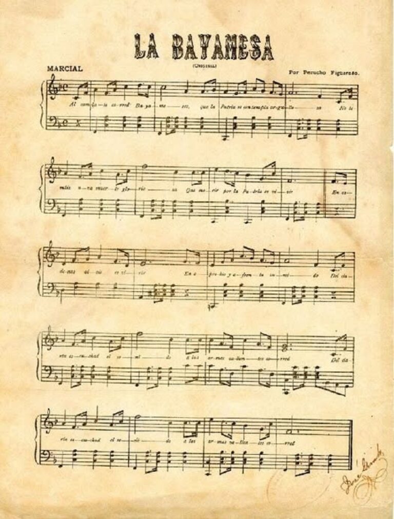 En la foto, el pentagrama del Himno de Bayamo